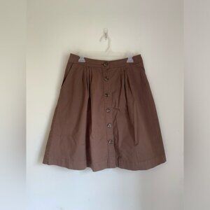 Trina Turk Brown Button-Up A-Line Midi Skirt Size 10 Cotton Blend Made In USA